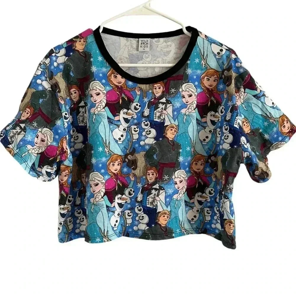 Wild Rich Kids Crop T-Shirt Adult Size XL Disney's Frozen print short sleeve